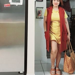 Cynthia rowley wool blend long line double breasted sleeveless  rust